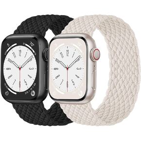 2 Pack Stretchy Braided Solo Loop Compatible with Apple Watch Bands 38mm 40mm 41mm 42mm 44m 45mm 49mm Women men, Nylon Solace Elastic Strap for iWatch Series 10 9 8 7 6 5 4 3 2 1 SE Ultra/Ultra 2
