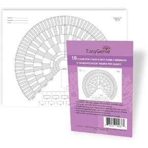 EASYGENIE 10 Blank Fan Charts with Family Members (9 Generations/267 Names)