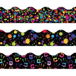 AnyDesign 60Pcs Confetti Handprint Bulletin Board Borders Colorful Decorative Trim Border 3 Styles Scalloped Border Stickers for School Wall Blackboard Classroom DIY Crafts, 69ft