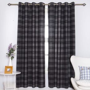 Plaid Window Curtains for Bedroom,Lumberjack Fashion Buffalo Style Checks Pattern Retro Style with Grid Composition, Living Room Window Drapes（2 Panels, 52"x63", Black with Grey）