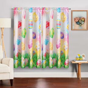 ستائر عيد الفصح بطول 63 بوصة، بيض عيد الفصح الملون، معالجات نوافذ المراعي، لوحتان، ستائر نافذة جيب قضيب لغرفة المعيشة، غرفة الطعام، غرفة النوم in Kuwait