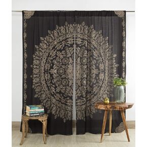 Popular Handicrafts Indian Hippie Mandala Bohemian Beautiful Blue Gold Window Drapery Curtain Bedroom Living Room Balcony Valance Panels