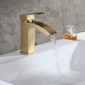 Bathroom Sink Faucet in Brushed Gold, Contemporary Style Single Hole Single Handle Deck Mounted Gold Bathroom Faucet Solid Brass Bathroom Basin Mixer Tap cUPC Certified