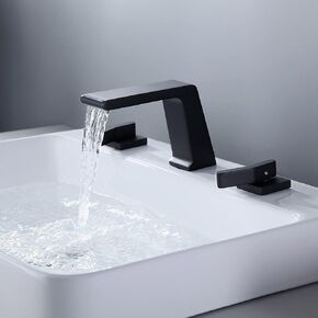Waterfall Widespread Bathroom Sink Faucet in Matte Black, Contemporary 3 Hole Double-Handle Bathroom Sink Faucet Solid Brass(Matte Black)