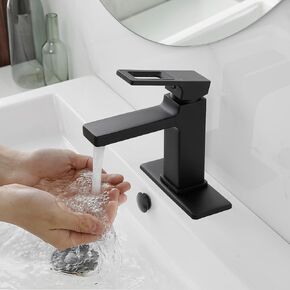 BWE Black Bathroom Faucet Single Hole Modern Single Handle Bathroom Sink Faucet with Pop Up Drain Assembly and Faucet Supply Lines rv Lavatory Basin Vanity Sink Faucets Mixer Tap Commercial