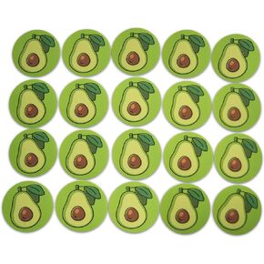 Novel Merk Avocado Fruit Vinyl Stickers - 2" Round Individual Decals for Laptop, Water Bottle, Party Favors, & Decor - Adheres to Clean Surfaces & Waterproof (20 Pack)