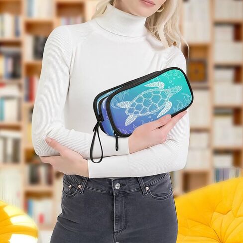 حافظة قلم رصاص ذات سعة عالية من Kcldeci Sea Turtle، حقيبة أقلام رصاص متينة من سلاحف البحر لحيوانات المحيط، حافظة منظمة مع مقبض وحلقة سهلة الإمساك in Kuwait