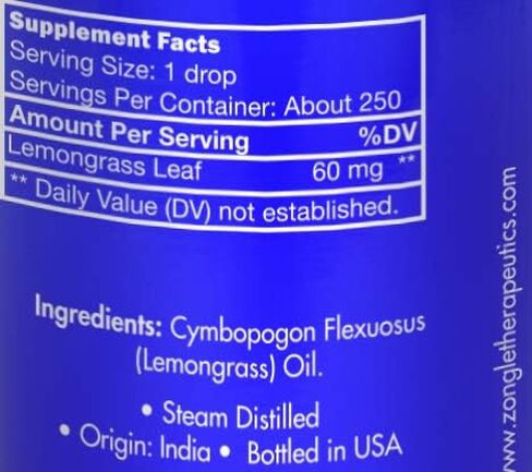 Zongle Lemongrass Essential Oil, India, Safe To Ingest, Cymbopogon Flexuosus, 15 mL in Kuwait