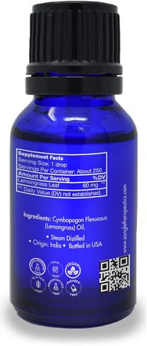 Zongle Lemongrass Essential Oil, India, Safe To Ingest, Cymbopogon Flexuosus, 15 mL in Kuwait
