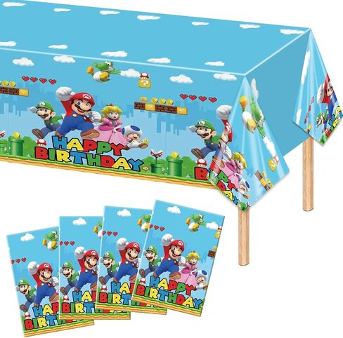 4 قطع مفرش طاولة حفلات ماريو مقاس 51 × 86 بوصة، غطاء طاولة حفلات ماريو للاستعمال مرة واحدة لتزيين لوازم حفلات أعياد الميلاد in Kuwait