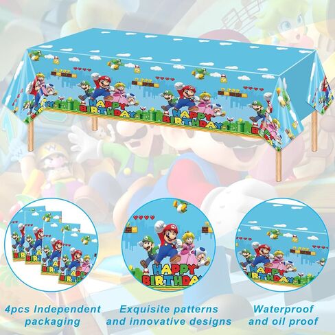 4 قطع مفرش طاولة حفلات ماريو مقاس 51 × 86 بوصة، غطاء طاولة حفلات ماريو للاستعمال مرة واحدة لتزيين لوازم حفلات أعياد الميلاد in Kuwait