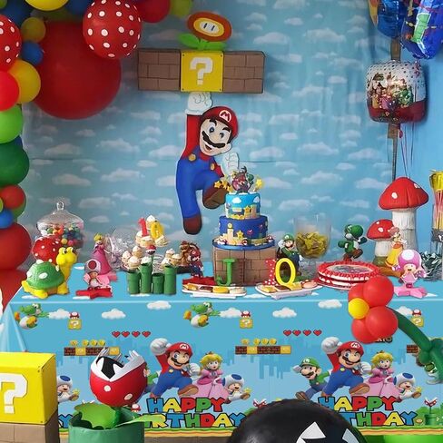 4 قطع مفرش طاولة حفلات ماريو مقاس 51 × 86 بوصة، غطاء طاولة حفلات ماريو للاستعمال مرة واحدة لتزيين لوازم حفلات أعياد الميلاد in Kuwait