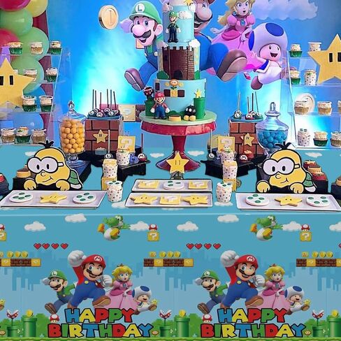 4 قطع مفرش طاولة حفلات ماريو مقاس 51 × 86 بوصة، غطاء طاولة حفلات ماريو للاستعمال مرة واحدة لتزيين لوازم حفلات أعياد الميلاد in Kuwait