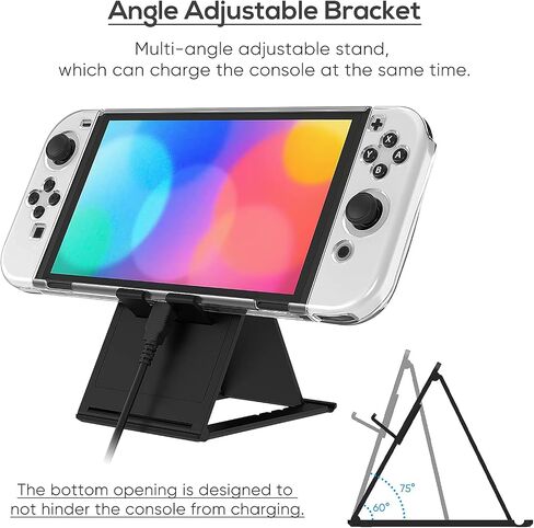 YUANHOT Accessories Bundle Compatible with Switch OLED Including Carrying Case Bag, Protective Case Cover, Tempered Glass Screen Protector, Holder Stand, 12 Game Slots and 8 Thumb Grip Caps – Black in Saudi Arabia