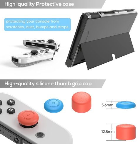 YUANHOT Accessories Bundle Compatible with Switch OLED Including Carrying Case Bag, Protective Case Cover, Tempered Glass Screen Protector, Holder Stand, 12 Game Slots and 8 Thumb Grip Caps – Black in Saudi Arabia