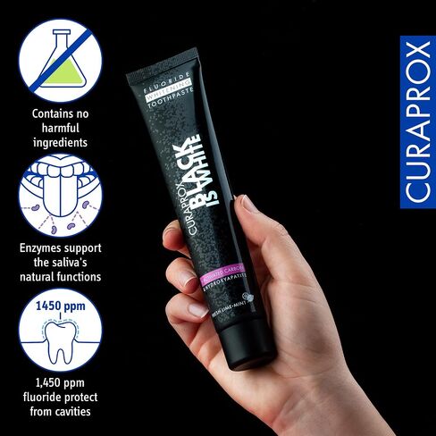 مجموعة فرشاة الأسنان Curaprox CS 5460، 2 حامل فرشاة أسنان ومعجون أسنان بالفحم المنشط، طقم منزلي، أسود أبيض in Saudi Arabia