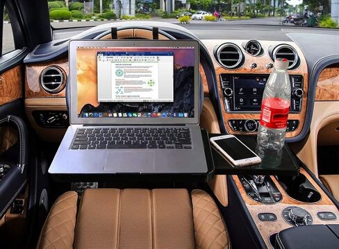 مقعد سيارة متعدد الوظائف محمول قابل للطي لمقعد السيارة الخلفي للكمبيوتر الشخصي، صينية تثبيت باللون الأسود، طاولة كمبيوتر محمول، طاولة مكتب، طاولة سيارة، طعام، مشروب، مكتب، حامل أكواب in Kuwait