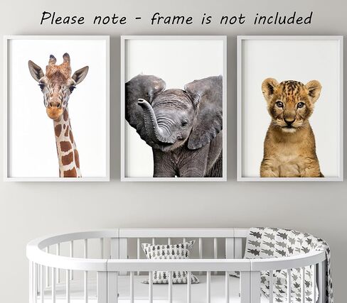 Baby Safari Animals for Girl or Boy Nursery Bedroom, Set of 3 Unframed Wall Art Prints, Jungle Leaves Posters, Nursery Decor Gift, Giraffe Elephant Lion (11x14) in Saudi Arabia