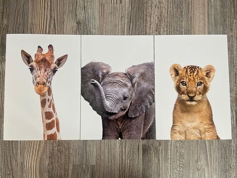 Baby Safari Animals for Girl or Boy Nursery Bedroom, Set of 3 Unframed Wall Art Prints, Jungle Leaves Posters, Nursery Decor Gift, Giraffe Elephant Lion (11x14) in Saudi Arabia