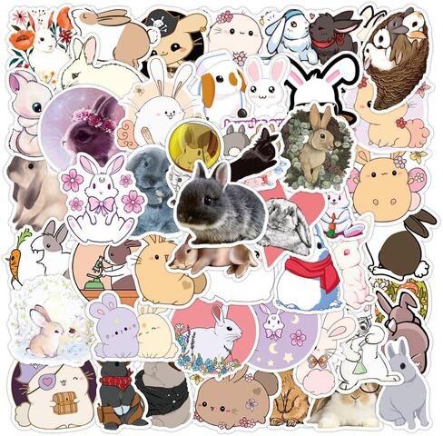 50 Pcs Kawaii Rabbit Stickers Pack for Kids Teens Adults, Cartoon Bunny Decals Lovely Rabbit Waterproof Vinyl Stickers for Water Bottle Laptop Scrapbook Luggage Bike Motorcycle Guitar in Saudi Arabia