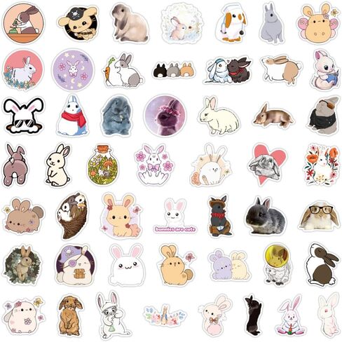 50 Pcs Kawaii Rabbit Stickers Pack for Kids Teens Adults, Cartoon Bunny Decals Lovely Rabbit Waterproof Vinyl Stickers for Water Bottle Laptop Scrapbook Luggage Bike Motorcycle Guitar in Saudi Arabia