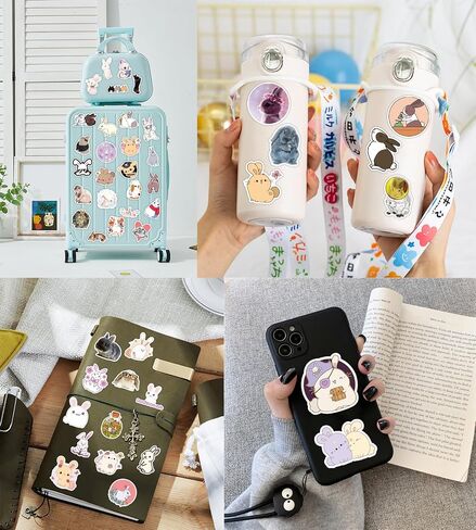 50 Pcs Kawaii Rabbit Stickers Pack for Kids Teens Adults, Cartoon Bunny Decals Lovely Rabbit Waterproof Vinyl Stickers for Water Bottle Laptop Scrapbook Luggage Bike Motorcycle Guitar in Saudi Arabia