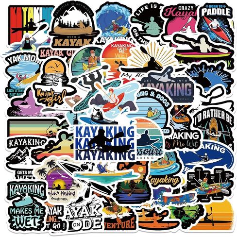 ملصقات كاياك - ملصقات كاياك مثالية للرجال، ومحبي الموسيقى، والنساء، والأطفال - مقاومة للماء، وفينيل متين - تعمل بشكل رائع على زجاجات المياه، أو الكمبيوتر المحمول، أو ملصق السيارة، أو كهدايا للحفلات (كاياك) in Kuwait