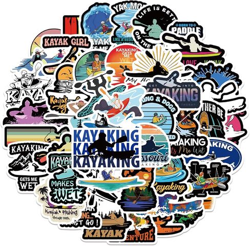 ملصقات كاياك - ملصقات كاياك مثالية للرجال، ومحبي الموسيقى، والنساء، والأطفال - مقاومة للماء، وفينيل متين - تعمل بشكل رائع على زجاجات المياه، أو الكمبيوتر المحمول، أو ملصق السيارة، أو كهدايا للحفلات (كاياك) in Kuwait