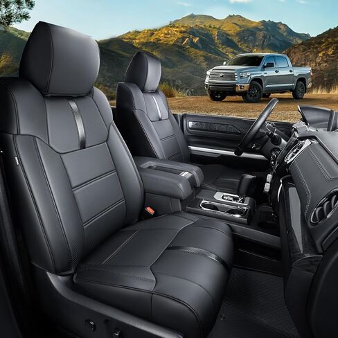 لأغطية مقاعد Toyota Tundra 2021 2020 2019 2018 2017 2016 2015 2014 (CrewMax فقط)، لغطاء مقعد Toyota Tundra 2014-2020 2021، غطاء مقعد جلدي أسود لملحقات شاحنة Toyota Tundra Pickup in Kuwait