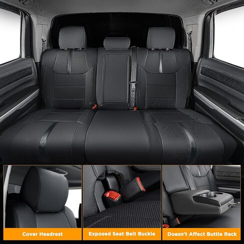لأغطية مقاعد Toyota Tundra 2021 2020 2019 2018 2017 2016 2015 2014 (CrewMax فقط)، لغطاء مقعد Toyota Tundra 2014-2020 2021، غطاء مقعد جلدي أسود لملحقات شاحنة Toyota Tundra Pickup in Kuwait