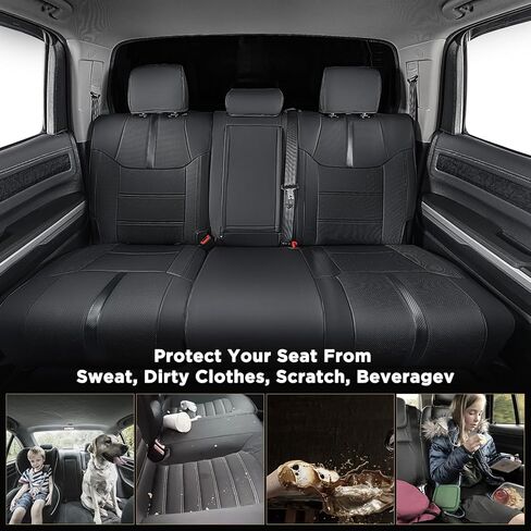 لأغطية مقاعد Toyota Tundra 2021 2020 2019 2018 2017 2016 2015 2014 (CrewMax فقط)، لغطاء مقعد Toyota Tundra 2014-2020 2021، غطاء مقعد جلدي أسود لملحقات شاحنة Toyota Tundra Pickup in Kuwait