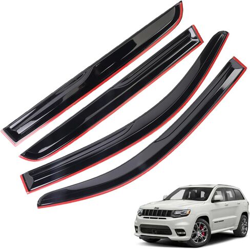 واقيات النوافذ منحرف واقي المطر مناسب لسيارة جيب شيروكي جميع الموديلات 2014 15 16 17 18 19 20 21 22 2023 الملحقات 4 قطع - واقيات نافذة شيروكي الواقية من الشمس لتهوية المطر in Kuwait