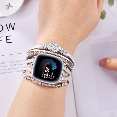 سوار VISOOM مطرز بوهو متوافق مع Fitbit Versa 4/Versa 3 Bands/Fitbit Sense2 /Sense جلد نسائي أنيق مصنوع يدويًا متعدد الطبقات حزام ساعة ملتف من أجل Fitbit Versa 4/Versa 3/Sense 2/Sense in Kuwait
