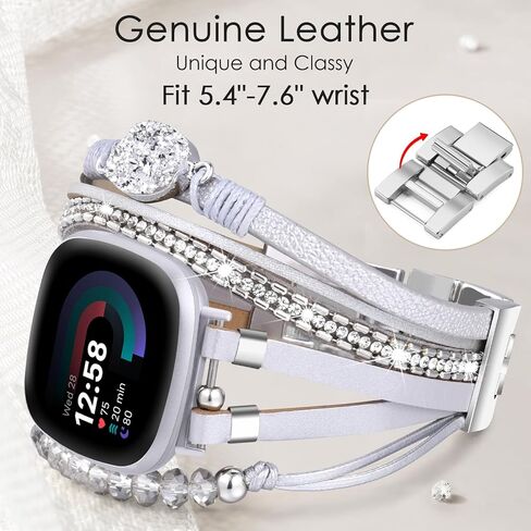 سوار VISOOM مطرز بوهو متوافق مع Fitbit Versa 4/Versa 3 Bands/Fitbit Sense2 /Sense جلد نسائي أنيق مصنوع يدويًا متعدد الطبقات حزام ساعة ملتف من أجل Fitbit Versa 4/Versa 3/Sense 2/Sense in Kuwait