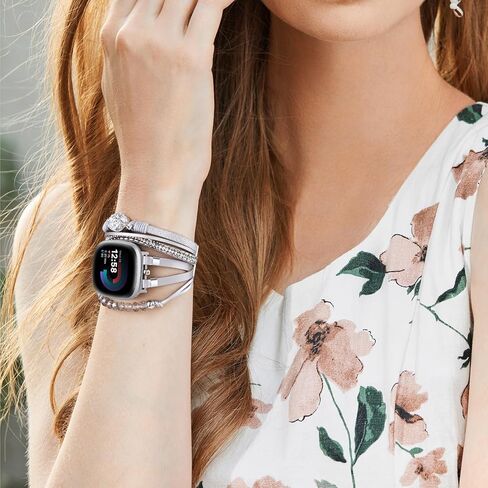 سوار VISOOM مطرز بوهو متوافق مع Fitbit Versa 4/Versa 3 Bands/Fitbit Sense2 /Sense جلد نسائي أنيق مصنوع يدويًا متعدد الطبقات حزام ساعة ملتف من أجل Fitbit Versa 4/Versa 3/Sense 2/Sense in Kuwait