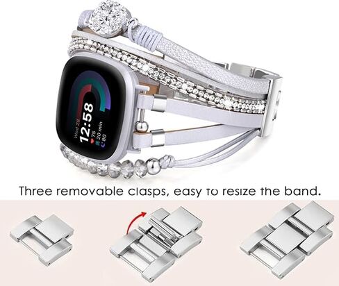 سوار VISOOM مطرز بوهو متوافق مع Fitbit Versa 4/Versa 3 Bands/Fitbit Sense2 /Sense جلد نسائي أنيق مصنوع يدويًا متعدد الطبقات حزام ساعة ملتف من أجل Fitbit Versa 4/Versa 3/Sense 2/Sense in Kuwait