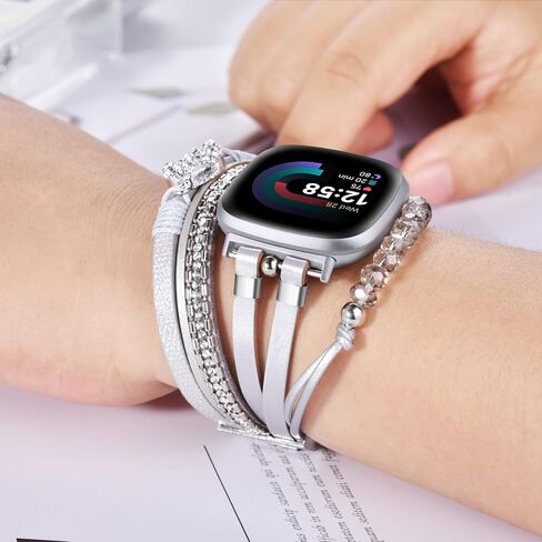 سوار VISOOM مطرز بوهو متوافق مع Fitbit Versa 4/Versa 3 Bands/Fitbit Sense2 /Sense جلد نسائي أنيق مصنوع يدويًا متعدد الطبقات حزام ساعة ملتف من أجل Fitbit Versa 4/Versa 3/Sense 2/Sense in Kuwait