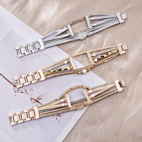 سوار VISOOM مطرز بوهو متوافق مع Fitbit Versa 4/Versa 3 Bands/Fitbit Sense2 /Sense جلد نسائي أنيق مصنوع يدويًا متعدد الطبقات حزام ساعة ملتف من أجل Fitbit Versa 4/Versa 3/Sense 2/Sense in Kuwait