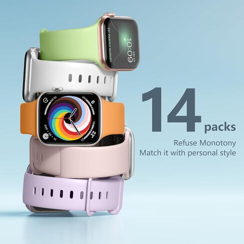 SNBLK 14 حزمة متوافقة مع سوار ساعة Apple 38 مم 40 مم 41 مم 42 مم 44 مم 45 مم 49 مم للنساء والرجال، حزام معصم رياضي من السيليكون الناعم متوافق مع سلسلة iWatch 9 8 7 6 5 4 3 2 1 SE Ultra Ultra 2 in Kuwait