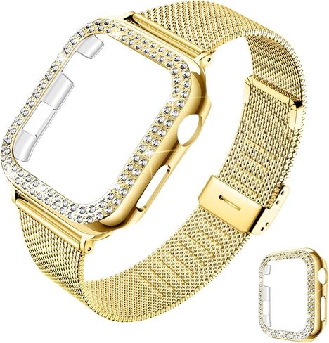 DABAOZA متوافق مع سوار ساعة Apple Bling للنساء مع ممتص للصدمات، غطاء جراب لامع للفتيات من الفولاذ المقاوم للصدأ شبكي بحزام معدني لسلسلة iWatch 9 8 7 6 5 4 3 2 1 SE Ultra 2/1 in Saudi Arabia