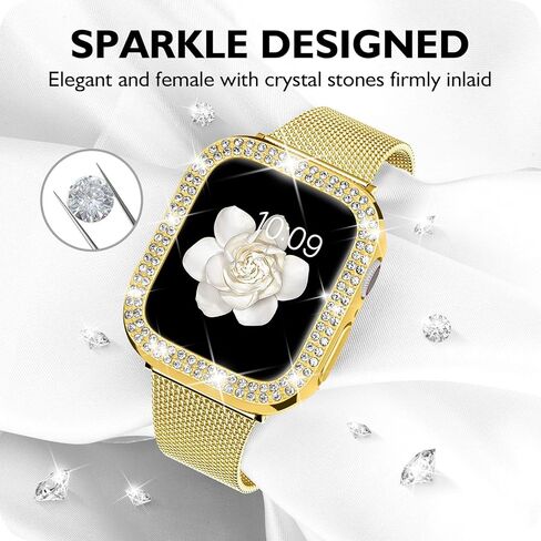 DABAOZA متوافق مع سوار ساعة Apple Bling للنساء مع ممتص للصدمات، غطاء جراب لامع للفتيات من الفولاذ المقاوم للصدأ شبكي بحزام معدني لسلسلة iWatch 9 8 7 6 5 4 3 2 1 SE Ultra 2/1 in Saudi Arabia