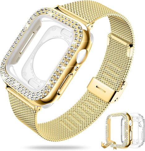 DABAOZA متوافق مع سوار ساعة Apple Bling للنساء مع ممتص للصدمات، غطاء جراب لامع للفتيات من الفولاذ المقاوم للصدأ شبكي بحزام معدني لسلسلة iWatch 9 8 7 6 5 4 3 2 1 SE Ultra 2/1 in Saudi Arabia