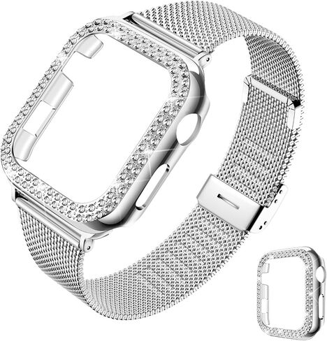 DABAOZA متوافق مع سوار ساعة Apple Bling للنساء مع ممتص للصدمات، غطاء جراب لامع للفتيات من الفولاذ المقاوم للصدأ شبكي بحزام معدني لسلسلة iWatch 9 8 7 6 5 4 3 2 1 SE Ultra 2/1 in Saudi Arabia