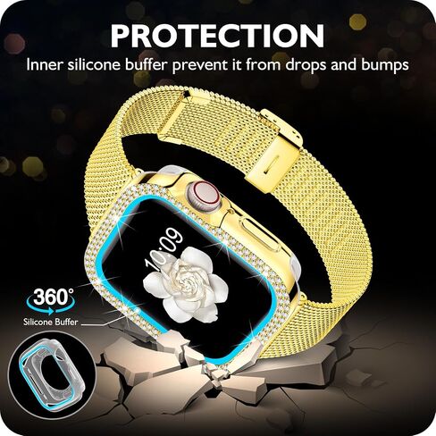 DABAOZA متوافق مع سوار ساعة Apple Bling للنساء مع ممتص للصدمات، غطاء جراب لامع للفتيات من الفولاذ المقاوم للصدأ شبكي بحزام معدني لسلسلة iWatch 9 8 7 6 5 4 3 2 1 SE Ultra 2/1 in Saudi Arabia