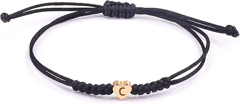 Initial Bracelets for Women Men Initial A-Z Heart Letter Charm Bracelets Handmade Adjustable Rope Bracelets for Teen Girls Boy Mom Birthday Gifts (black, A) in Saudi Arabia