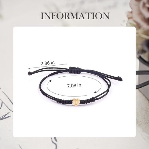 Initial Bracelets for Women Men Initial A-Z Heart Letter Charm Bracelets Handmade Adjustable Rope Bracelets for Teen Girls Boy Mom Birthday Gifts (black, A) in Saudi Arabia