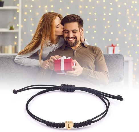 Initial Bracelets for Women Men Initial A-Z Heart Letter Charm Bracelets Handmade Adjustable Rope Bracelets for Teen Girls Boy Mom Birthday Gifts (black, A) in Saudi Arabia