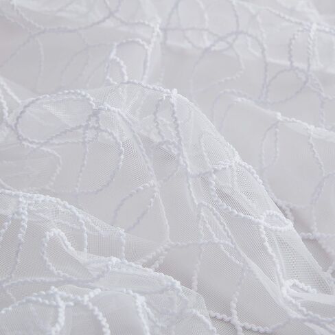 HLC.ME أودري مطرزة فاخرة ناعمة مزخرفة من الفوال الشفاف لتصفية النوافذ جروميت معالجة النوافذ لوحات ستائر لغرفة النوم وغرفة المعيشة - مجموعة من لوحتين (طول 54 × 96 بوصة، أبيض) in Kuwait