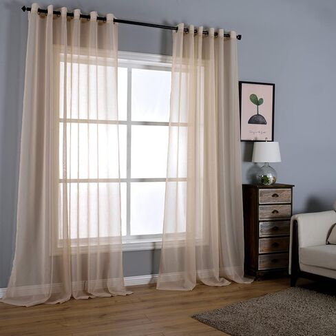 Pure Color Brown Sheer Brown Curtain Living Room Window Tulle Sheer Gormmet 96inch Length Curtains for Bedroom Drapes 2 Panels Set (Coffee-Grommet, W51 xH96 2Panels) in Saudi Arabia