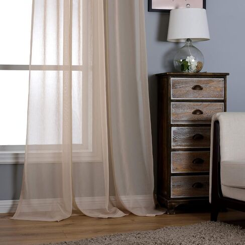 Pure Color Brown Sheer Brown Curtain Living Room Window Tulle Sheer Gormmet 96inch Length Curtains for Bedroom Drapes 2 Panels Set (Coffee-Grommet, W51 xH96 2Panels) in Saudi Arabia
